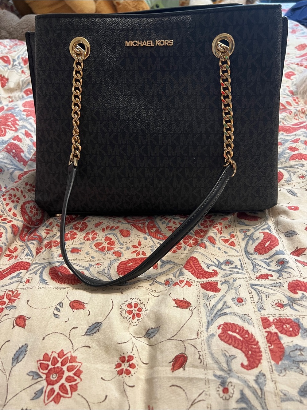 Michael Kors Black MK Logo Chain-Shoulder Tote